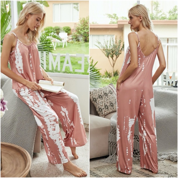 boho tie dye pocket wide leg jumpsuit charcoal - Picture 3 of 7